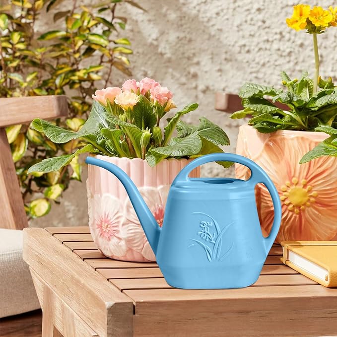Hand Plastic Watering Can - for Indoor and Outdoor Home Garden Plants - with Long Spout - SkyBlue - 1/2 Gallon