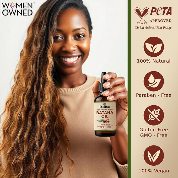 Batana & Rosemary Hair Growth Serum (2 Fl Oz) - Nourish & Detox Scalp for Thicker, Stronger, Longer - Dr. Sebi Recommended, Natural Hair Oil for Women & Men – Intensive Repair & Nourishing