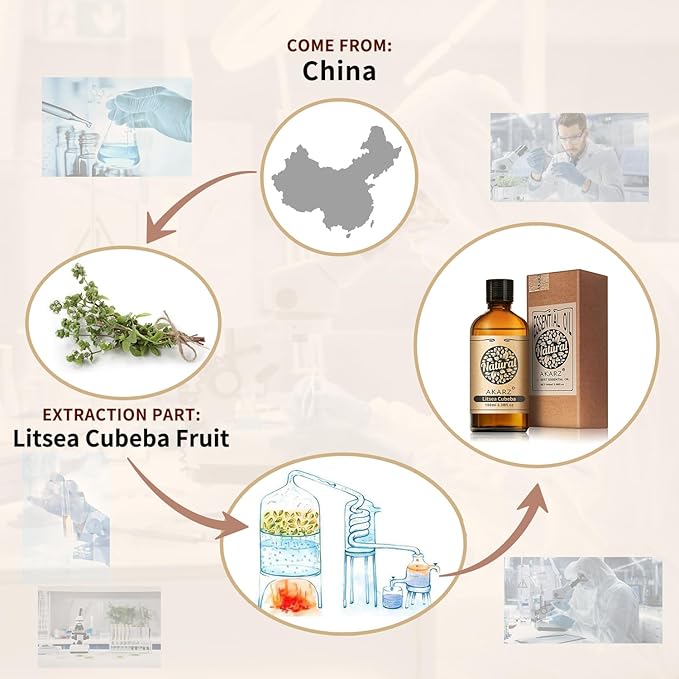 AKARZ 100ml Litsea Cubeba Essential Oil Natural Litsea Cubeba Oil Pure for Candle Making,DIY Skincare Products Massage,Home Spa Relaxation
