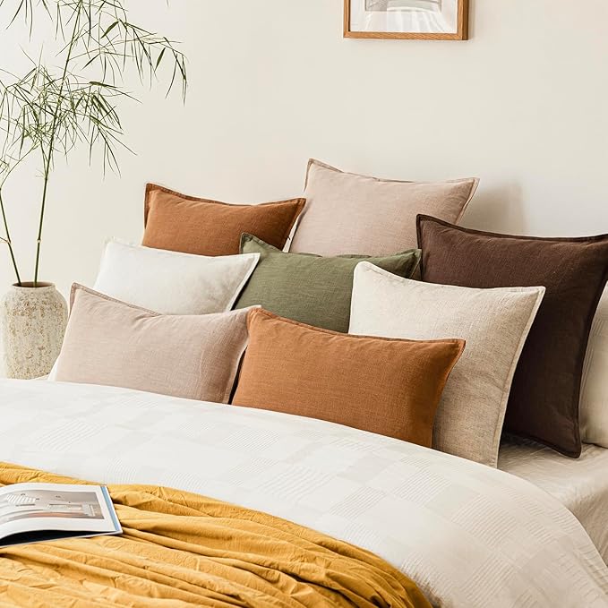 Foindtower Pack of 2, Decorative Linen Soild Throw Pillow Covers Soft Accent Cushion Case Boho Farmhouse Neutral Pillowcase for Couch Sofa Bedroom Living Room Home Decor 20 x 20 Inch Reddish Brown