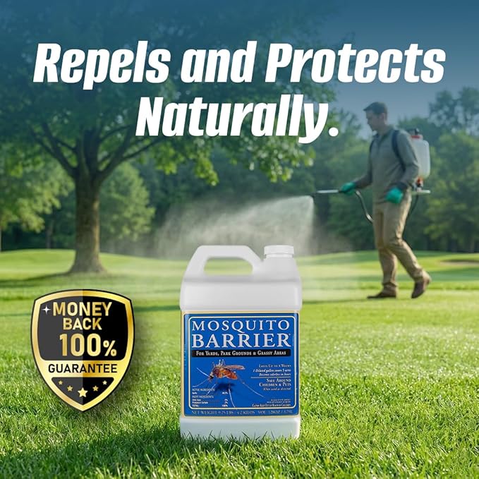 Mosquito Barrier Liquid Garlic Mosquito Repellent Concentrate, 1 Gallon – Professional Outdoor Treatment for Lawns, Landscapes & Perimeter Areas – Yard & Home Mosquito Protection