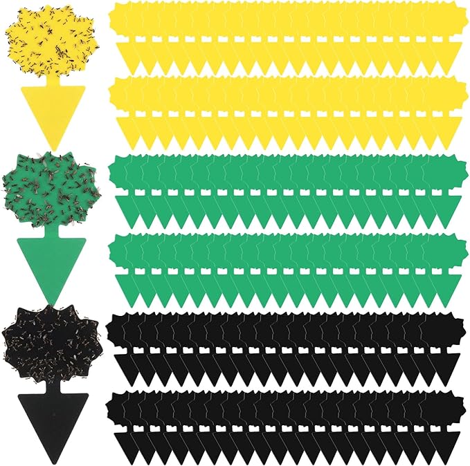 60 Pack Fruit Fly Traps Fungus Gnat Sticky Traps Yellow Black Green Plant Fly Stickers Double Side with Shovel for Indoor Outdoor Kitchen Garden Houseplant Flying Bug Insect (Flower)