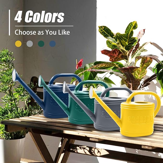Watering Can for Indoor & Outdoor Plants, Plant Watering Can with Stainless Steel Shower Head, 1 Gallon Plastic Watering Can for Garden, Flowers, Vegetable, Greenhouse (Dark Blue, 1 Gallon)