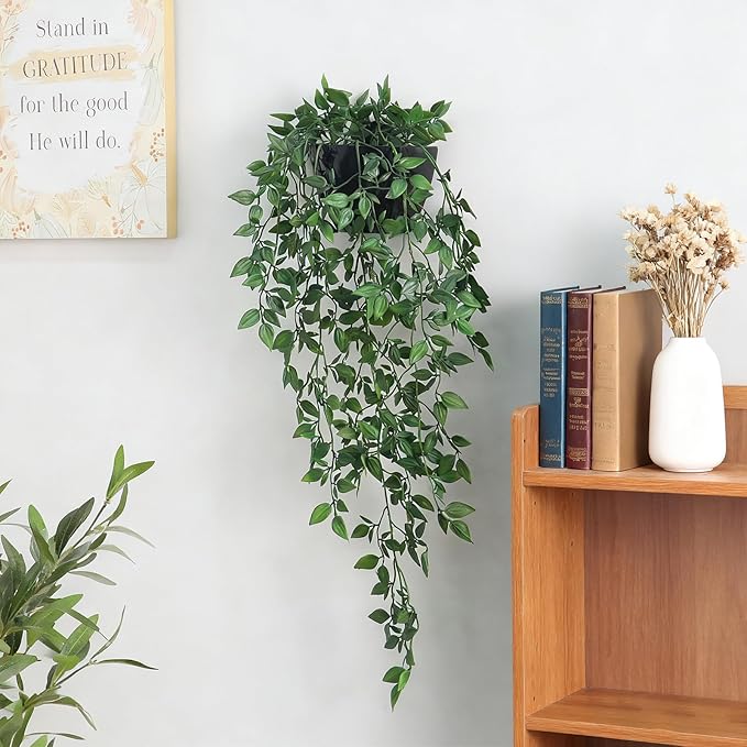 Artificial Hanging Plants 1 Pack, Fake Mandala Vine Greenery with Wall Planter for Office Living Room Bathroom Indoor Décor