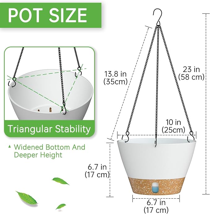 ZMTECH 2 Pack 10 Inch Hanging Planters for Indoor Plants, Modern White Hanging Planter with Visible Water Level Window & Metal Chain, Decorative Plant Hanger Indoor for Spring Balcony Decor
