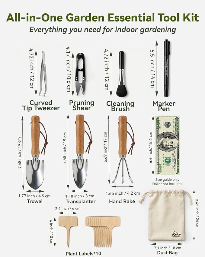 Indoor Gardening Tools, 19-Piece Small Garden Tools Set, Gardening Gifts for Women, Mini Garden Tools House Plant Starter Tool Set, Stainless Steel Gardening Tools, Accessories for Indoor Gardening