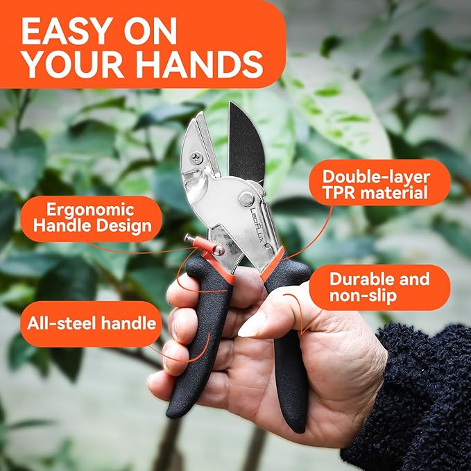 LeafLux 8" Professional Heavy Duty Anvil Pruning Shears with Anti-Rust SK-5 Blades, Garden Shears for Dry Stems and Small Branches, Gardening Scissors, Clippers for Wood, Non-Slip Handle. | LFXP1108S