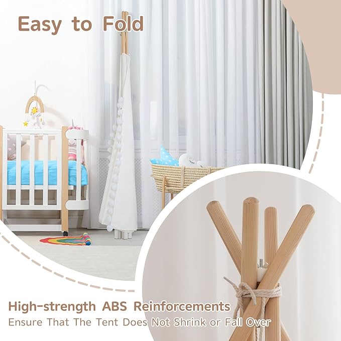 WIRHAO Teepee Tent for Kids with Padded Mat Cotton Canvas Kids Teepee with Pompom for Toddlers Indoor Play Tent for Girls Boys with Stars Lights, Carry Bag, Banner Flag (Snowman)