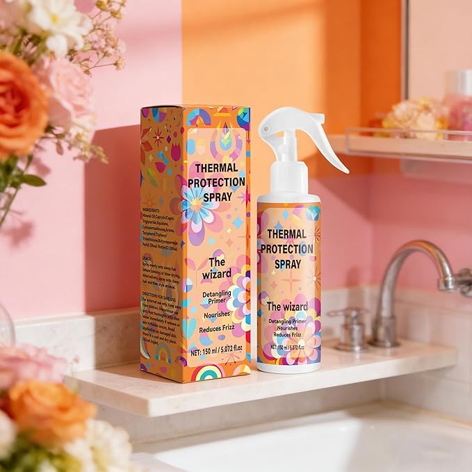 Lanthome Thermal Protection Spray for Hair - 450°F Heat Protectant, Frizz Control & Shine Enhancer, Suitable for All Hair Types & Hot Tools 150ml