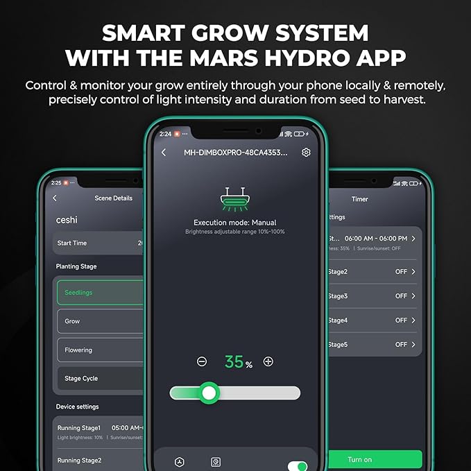 Mars Hydro 3x3 Smart Grow Tent Kit Complete System,FC-E3000 APP Control Dimmable 1184Pcs LED Grow Light,1680D High Reflective Mylar,with Smart WiFi Control Ventilation System,10 Speed Clip Fan