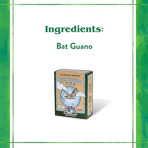 Down To Earth All Natural Fertilizers Organic Bat Guano - High Nitrogen Plant Food for Vegetative Growth 7-3-1, 0.25 lb