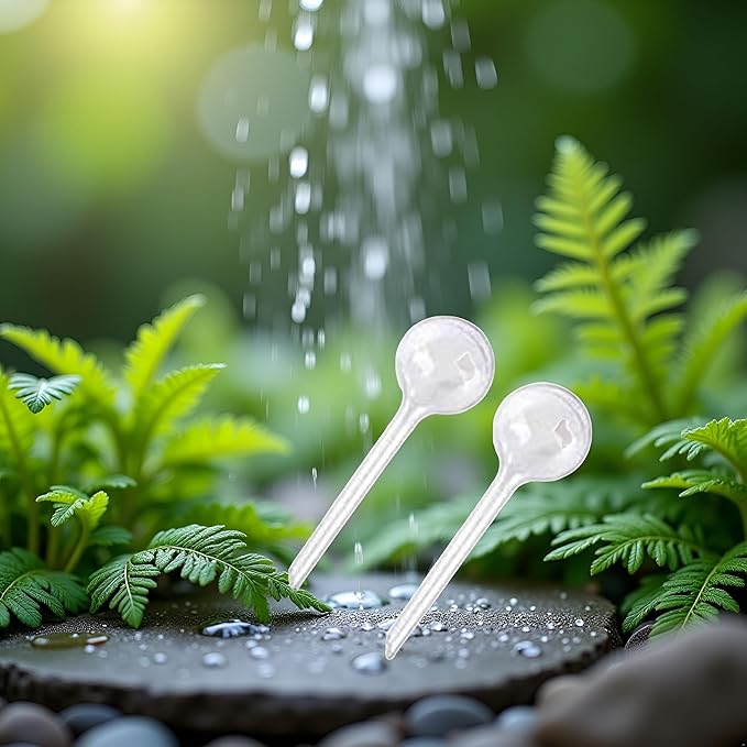 Plant Watering Globes, 2Pcs Plastic Plant Automatic Water Bulbs Flower Self Feeder Balls Irrigation Device Auto Waterer Planter Insert Stakes for Indoor Outdoor Garden Potted