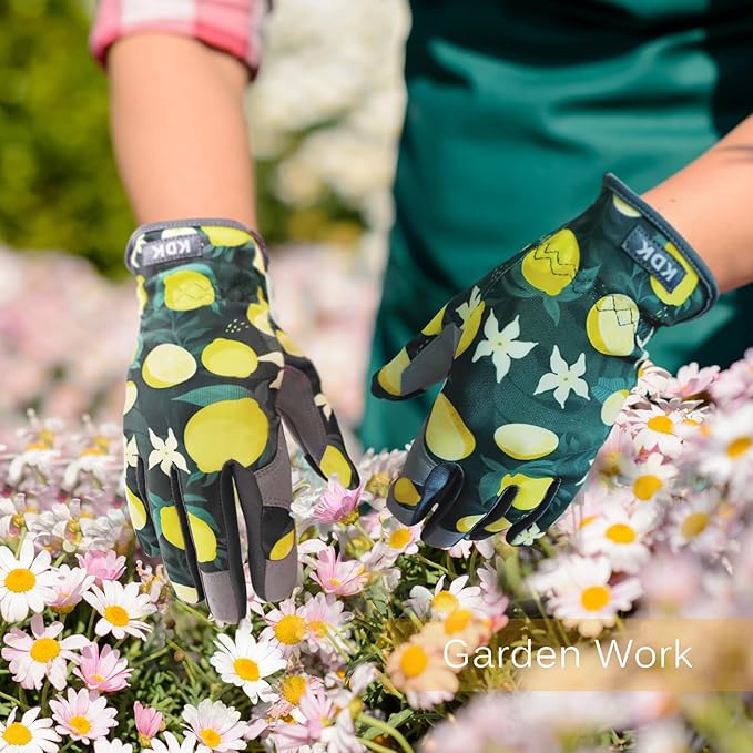 KDK Gardening Gloves for Women, Flexible Breathable Garden Gloves, Leather Working Gloves for Weeding, Digging and Pruning (S-Lemon)