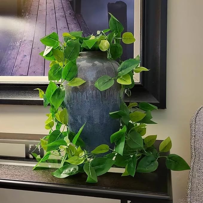 BLEUM CADE 1pcs Fake Hanging Plants Kit with Pot and Plant Hanger, Artificial Pothos Vines Hanging Potted Plant Greenery for Home Living Room Indoor Outdoor Decor