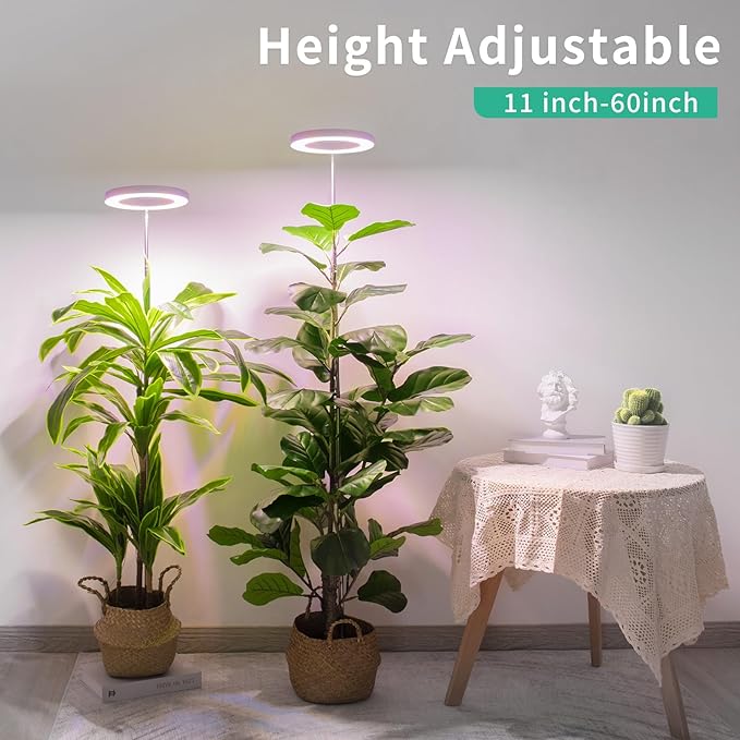 LORDEM Full Spectrum LED Grow Lights, Brightness Adjustable Plant Lamps with Auto On/Off Timer, Height Adjustable Growing Lights for Indoor Plants, Pack of 2