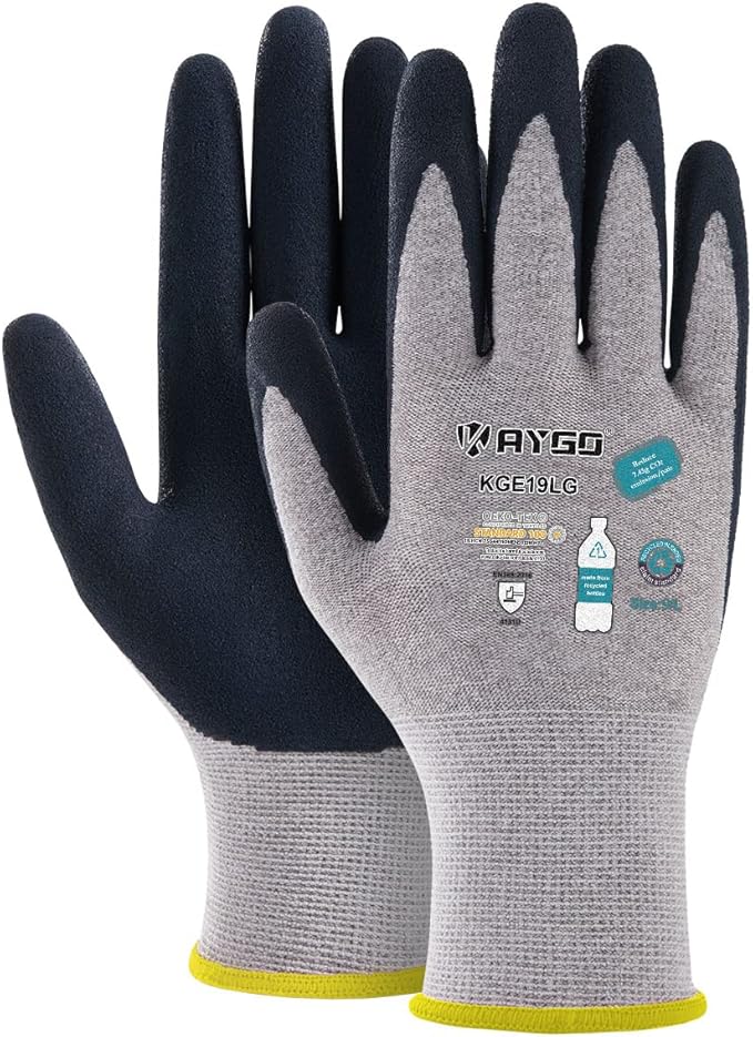 KAYGO Work Gloves for Women, Eco Friendly Safety Work Gloves with Breathable Rubber Coated, KGE19L,3 Pairs