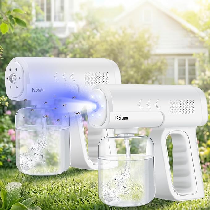 2 Pack Rechargeable Atomizer Nano Sprayer Gun for Mosquito Repellent Handheld Nano Mist Garden Repellent Sprayer Portable Plant Mister Tool Large Capacity Electric Fogger for Home Office Garden