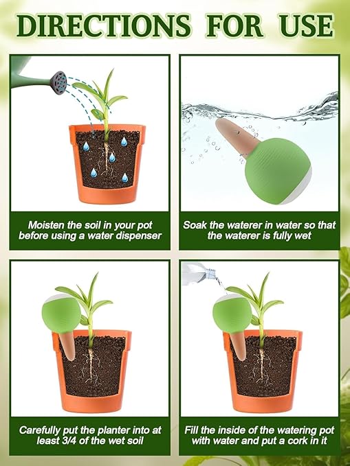 Plant Watering Globes Set of 4, Large Terracotta Automatic Watering Stake Devices with Wooden Stopper for Pots, Planters, Indoor, Outdoor