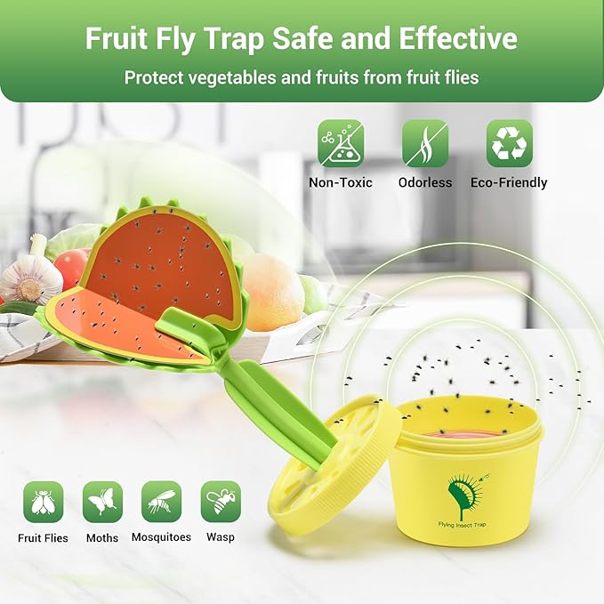 Fruit Fly Trap for Indoor, Fruit Fly Sticky Traps Gnat Trap for House Indoors with 10Pcs Sticky Pads & Attractant, Fly Trap for Home Kitchen Plant 2 Pack (2)