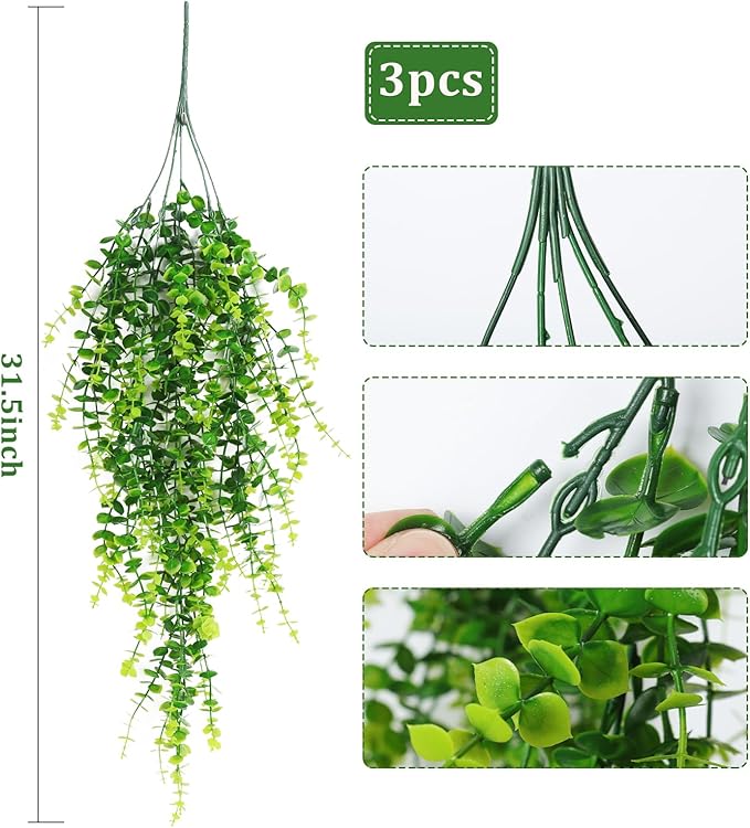 RECUTMS Hanging Money Plants Fake Outdoor Hanging Artificial Flower for Outdoors Hanging Basket Hanging Artificial Plants Plastic Plants Home Garden Wedding Party Decorations