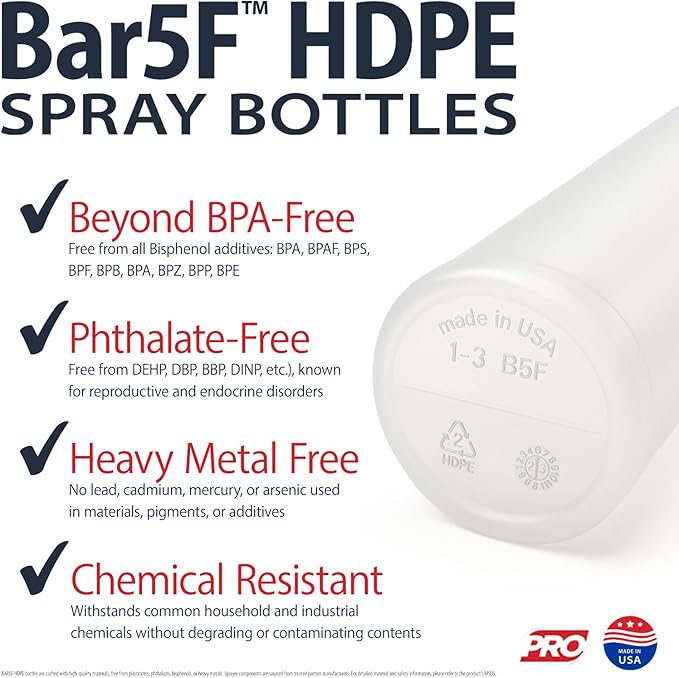 Bar5F Chemical-Resistant Spray Bottle – BPA-Free, Durable, Adjustable Nozzle for Cleaning, Gardening, Hydrogen Peroxide, Rubbing Alcohol, Leak-Proof, Multipurpose (Black (2-Pack) 16-Ounce)