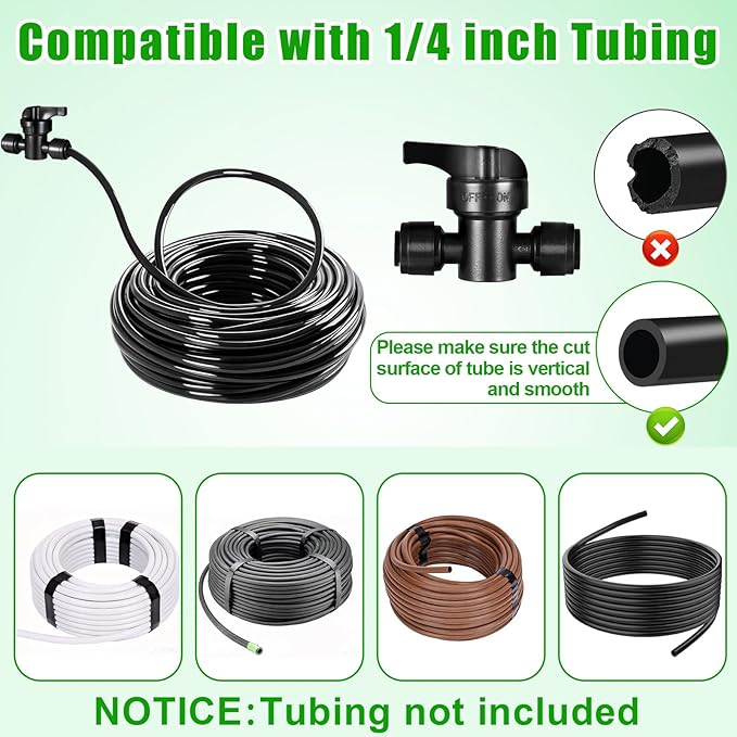 10 Pack 1/4" Quick Connect Fittings Shut Off Valve,1/4 Inch Irrigation Tubing Fittings Anti-Drop Push to Connect Fittings Locked Coupling Valve