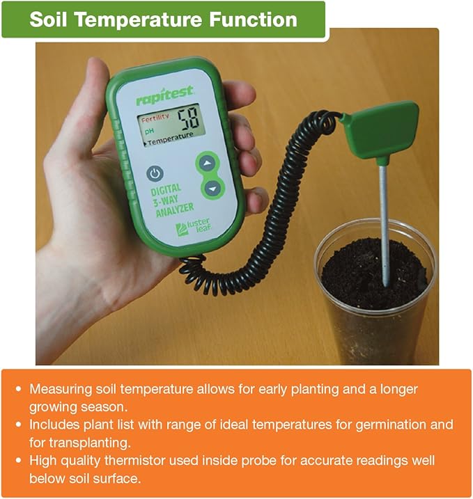 Luster Leaf Fertility and Temperature Rapitest 1835 Digital 3 Way Analyzer for Soil pH