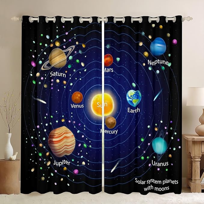 Feelyou Outer Space Curtains Boys Universe Planet Window Curtains Bedroom Living Room Kids Room Decor Boys Girls Galaxy Window Drapes Planet Window Treatments 38W X 45L,2 Panels