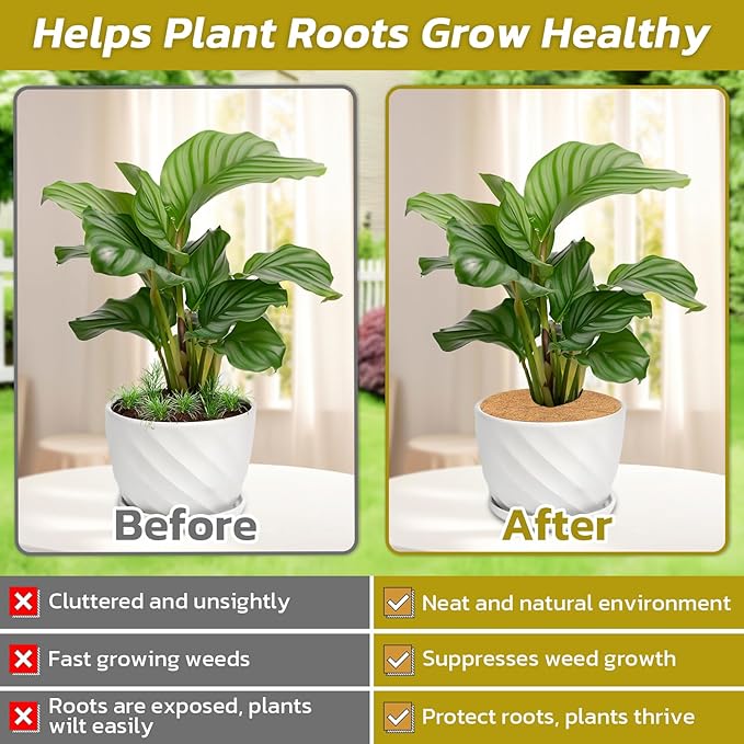 Legigo 4pcs Coconut Fiber Mulch Ring Tree Plant Protector Mat, 11.8 Inch Natural Coco Coir Tree Mulch Ring Plant Pot Soil Cover, Tree Rings Disc Plant Cover for Indoor Outdoor Plants, Landscaping
