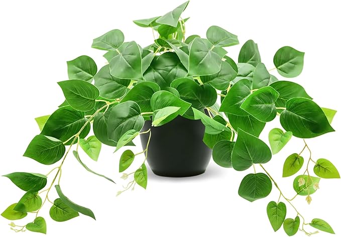 Tiita 1 Pack Fake Plants Artificial Scindapsus Aureus in Pots, Realistic Fake Greenery Potted Plants for Home Office Desk Window Sill Bathroom Bedroom Outdoor Indoor
