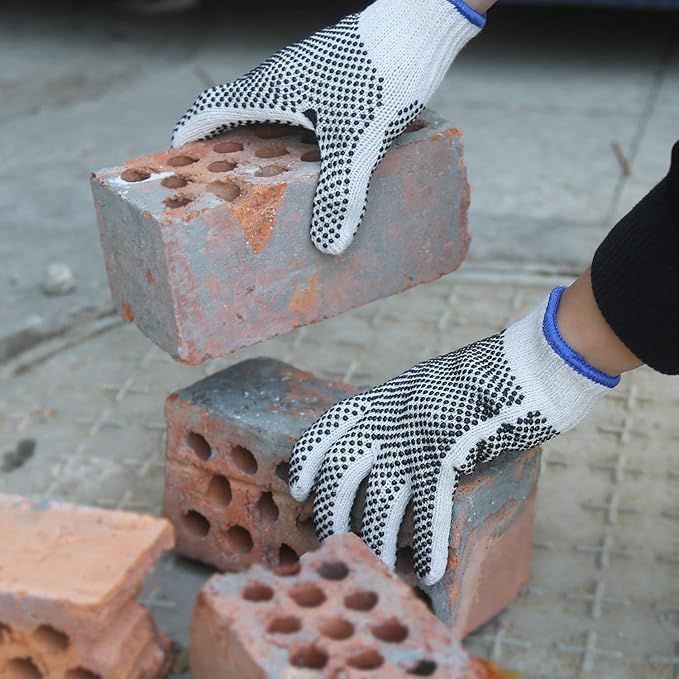 Evridwear Cotton Polyester String Knit Shell Safety Protection Work Gloves for Painter Mechanic Industrial Warehouse Gardening Construction Men One Case (12 PairsX20) With Two Side dots, XL Size