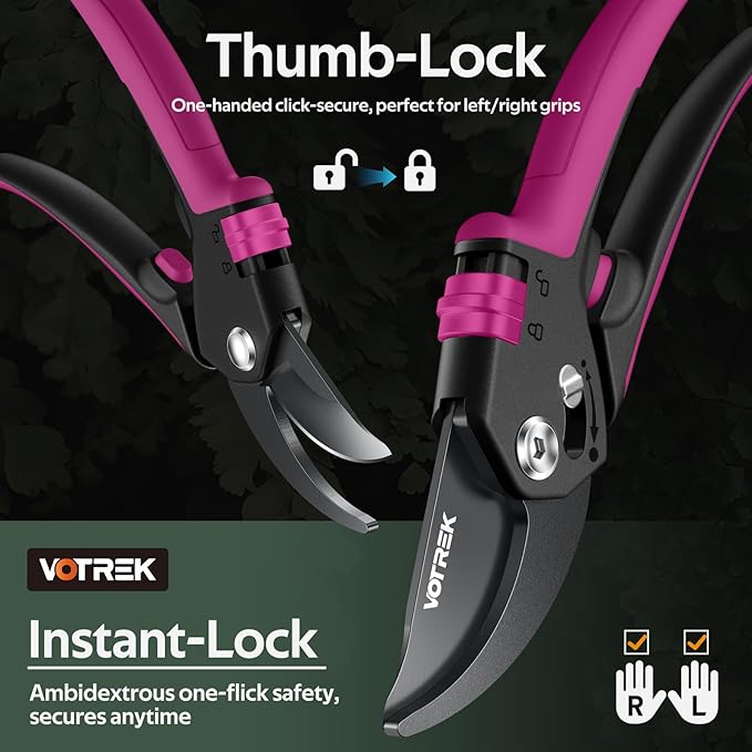 VOTREK® Pruning Shears for Gardening, [Patented Stepless Handle Opening] - Garden Scissors with Ultra-Sharp SK5 Steel for Weak Hand, Fit for All Hand Sizes, Bonsai Scissor Cuts 1-Inch Branches
