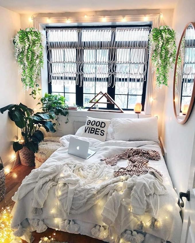 Hanging Monkey Grass Artificial Plants with Lights Outdoor Faux Draping Plants Indoor Artificial Hanging Plants Wall Decor Fake Hanging Planta for Wall House Room Patio Bedroom Decoration(White)