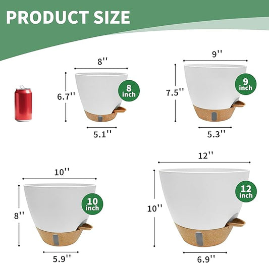 MNKXL 4-Pack Large Self Watering Pots for Indoor Plants, 12/10/9/8 Inch Planters with Visible Water Level Window, Automatic Watering System for Monstera, Fiddle Leaf, Herbs, Succulents, White