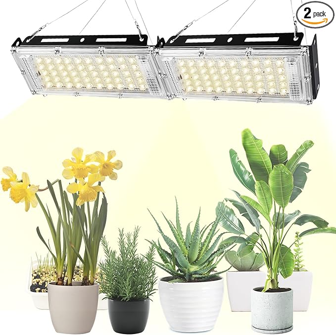 Tigvio 2pcs Hanging Grow Lights for Indoor Plants (20w X2) with Height Adjustable, 4000 Lumen LED Bonsai Houseplant Growing Lamp with On/Off Switch, Grow Light UV-IR Full Spectrum