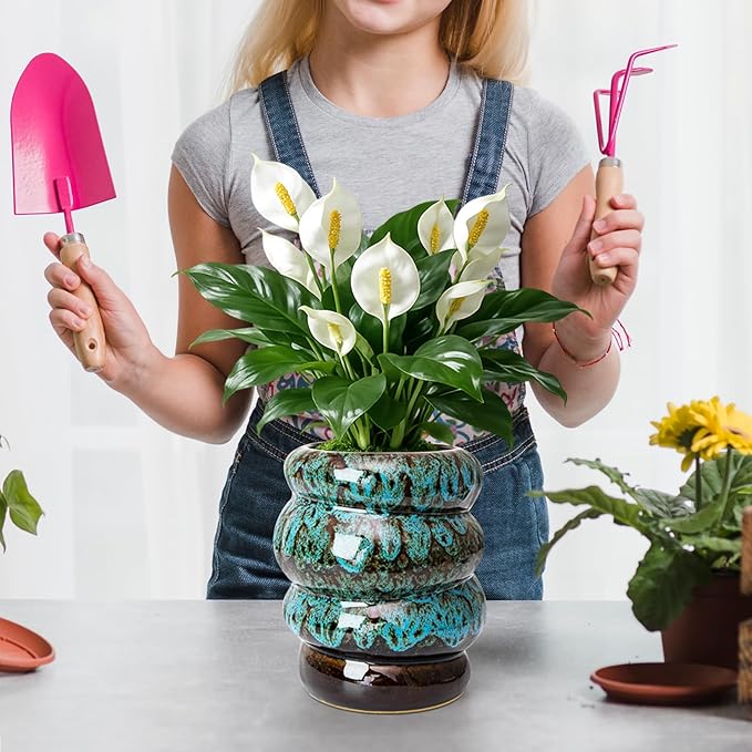 Ceramic 5 inch Plant Pot - Planter for Indoor Plants with Drainage Hole, Flower Pots for Orchid, Succulent,Outdoor Plants, Modern Glaze Planters for Home Office Decor Gift
