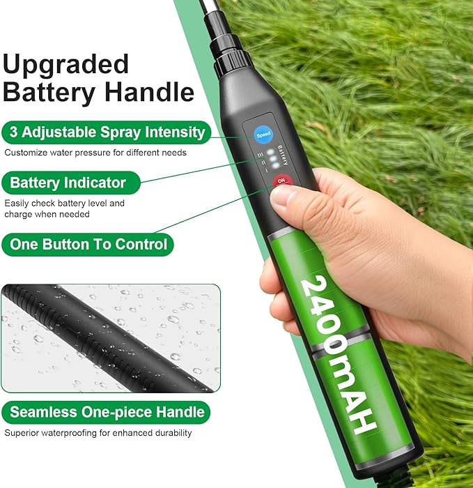 SideKing 23.6" Battery Powered Sprayer Wand, 2025 Upgraded Electric Sprayer Telescopic Wand with 3 Spray Forces, Battery Indicator, 16.4FT Hose, 3 Mist Nozzles for Lawn and Garden