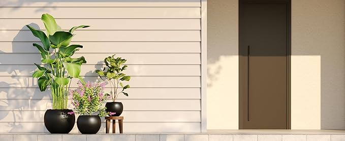 DTY Mount Sherman 21.1'' D x 16.7'' H (Pot Opening 14.6") Fiberstone Round Planter with Drainage Hole, Smooth Finishes, Weather Resistant for Indoor and Outdoor, 2 Extra Coco Mats - Black, Large
