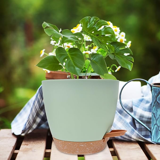 ARTIBETTER 3pcs 7.5 Inch Plastic Self Watering Flower Pots Set with Removable Hydroponic Basin for Indoor Outdoor Succulent Planters Garden Use
