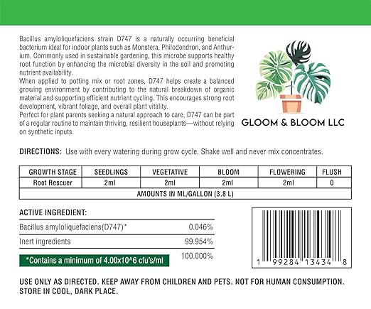 Root Rescuer - Root Rot Repair & Preventative – Brown Spots - Overwatering - Bacillus Inoculant – Soil or Water - Ideal for Monstera, Philodendron, Anthurium, Fiddle Leaf, Houseplants
