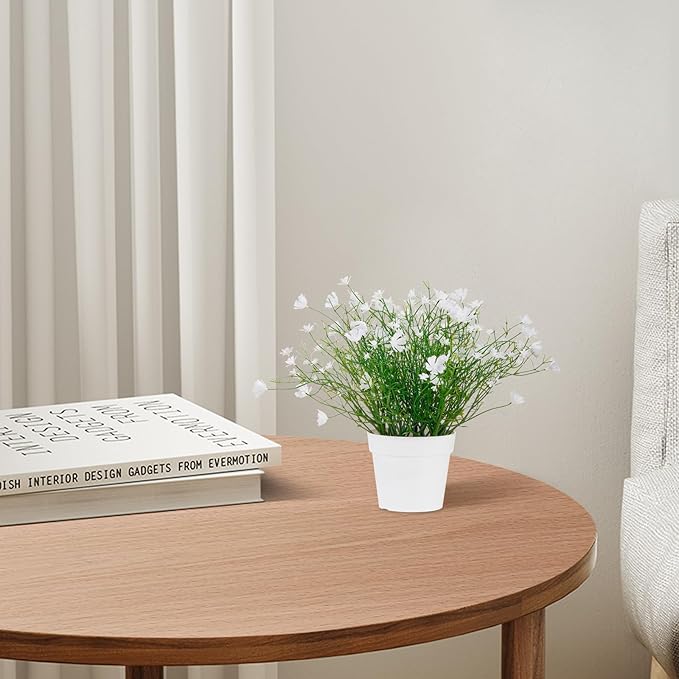 Artificial Babys Breath Potted Fake Plants with Flowers Faux Plants Indoor for Home Office Bookshelf Table Room Decor (White)