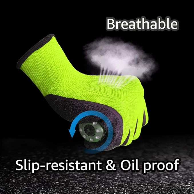 Evridwear Crinkle Latex Rubber Hand Coated Safety Work Gloves for Men Women General Multi Use Construction Warehouse Gardening Assembly Landscaping (Medium,Green 12 Pairs)