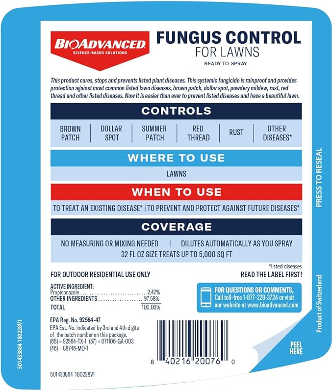 BioAdvanced Fungus Control for Lawns, Ready-to-Spray, 32 FOZ, 5,000 Sq Ft (Pack of 8)