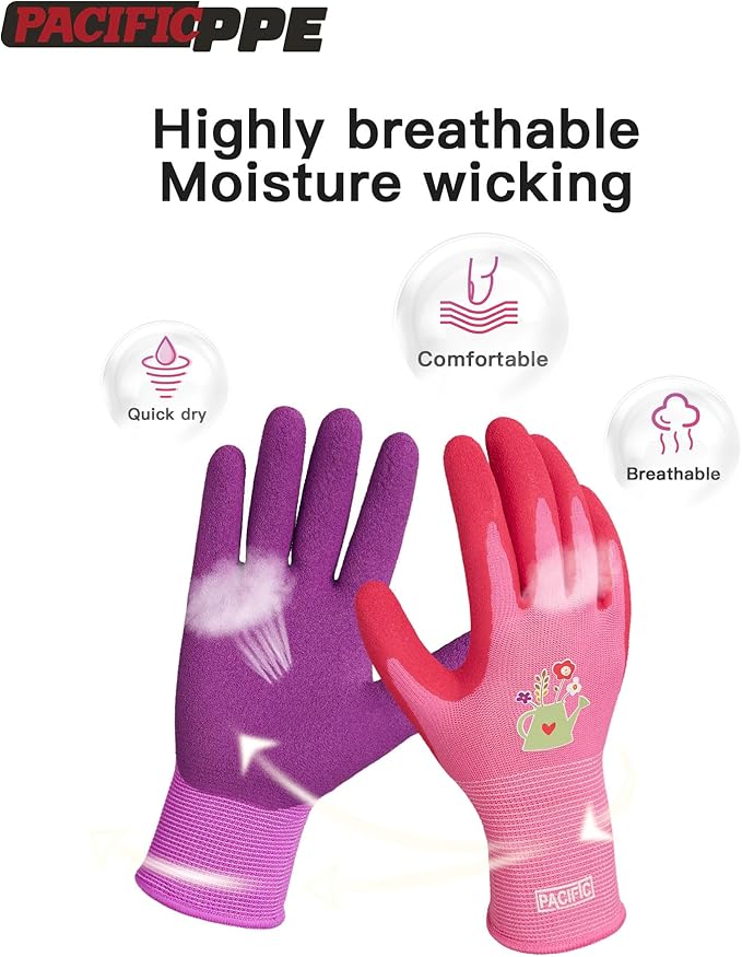 PACIFIC 6 Pairs Gardening Gloves for women, Rubber Coated Garden Gloves, Ladies Yard Work Gloves, Breathable, Purple & Yellow & Red, Medium