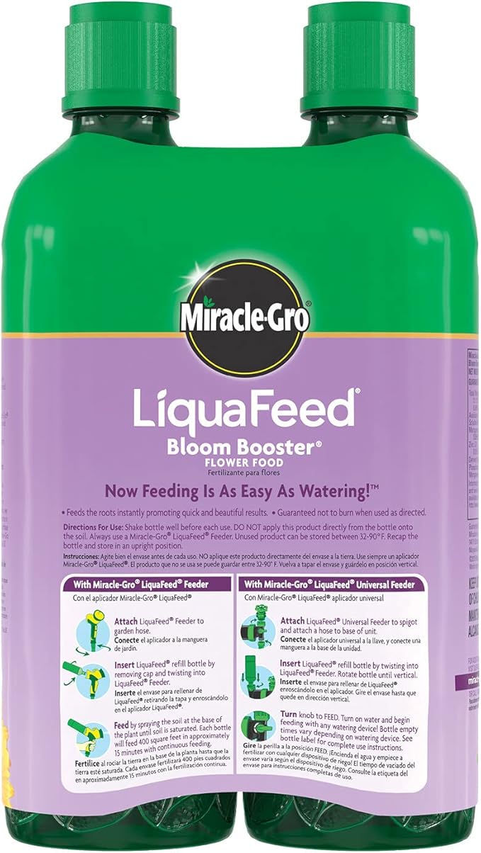 Miracle-Gro LiquaFeed Bloom Booster Flower Food Refills, Plant Fertilizer, 16 fl. oz., 2 Bottles/Pack (6-Pack)