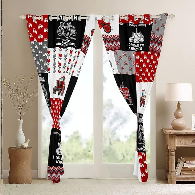 Feelyou Cartoon Tractor Curtains Farm Tractor Blackout Curtain for Kids Boys Toddler Vehicle Truck Window Drapes Harvester Excavator Window Treatments 38W X 45L，2 Panels