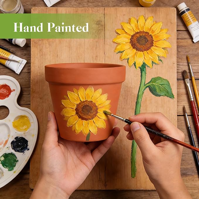 KOAMLY 6 PCS Clay pots and Plates, 5-inch red Clay pots with Drainage, Perfect for Indoor, windowsill, and Garden Plants