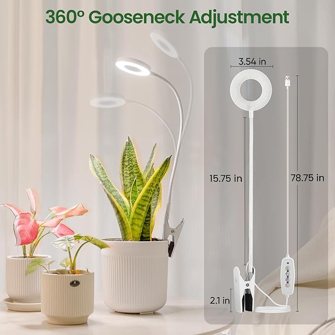 LORDEM Indoor Plant Grow Lights with 6/8/12/16H Auto Timer, 3 Spectrum Modes, Full Spectrum LED, Adjustable Height, for Small Plants, 3 Pack White