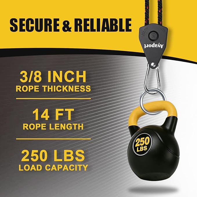 Ayaport Adjustable Rope Hanger Grow Light Hanger, 14Ft 3/8" Heavy Duty Plant Pulley Rope Tightener Ratchet Tie Down for Kayak, Tent Tie Downs, 4 Pack
