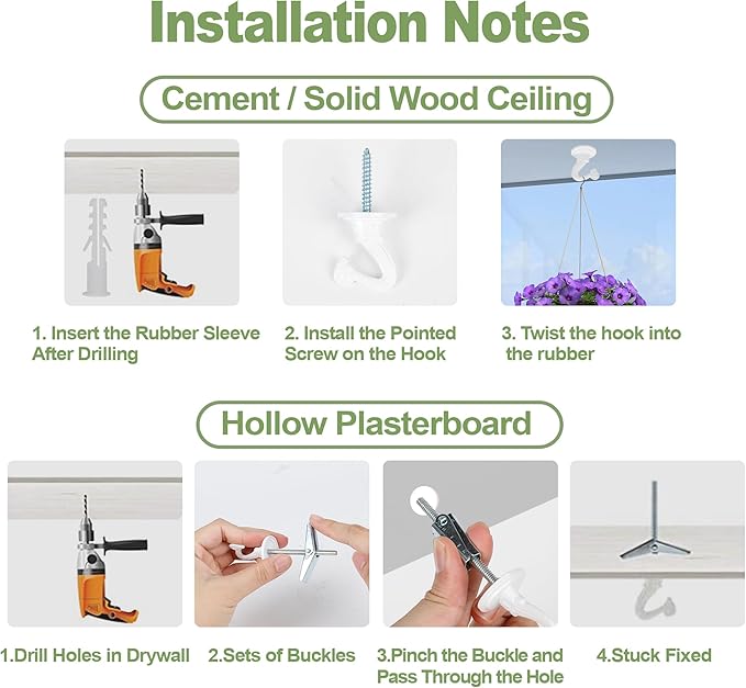Aidoclip Ceiling Swag Hook Sets - Heavy Duty Hooks with Mounting Hardware for Hanging Plant, Ceiling or Extender Chains - Easy Install with Screws/Brackets (10 pcs - White)